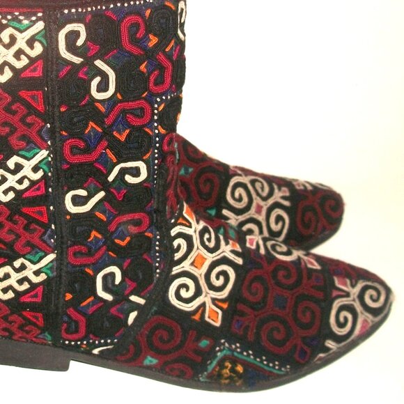 Unbranded Artisan-Made Central Asian Suzani Embroidered Side Zip Flat Boots 10M - Picture 2 of 12